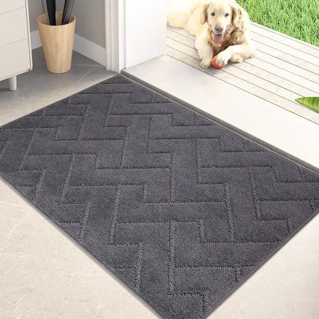 Main image of Dirt Trapping Door Mat 20" x 31.5", Non-Slip Machine Washable Entry Rug, Dog Doormat, Indoor Front Door Mat, Super Absorbent Entryway Rug for Muddy Shoes & Paws, Grey