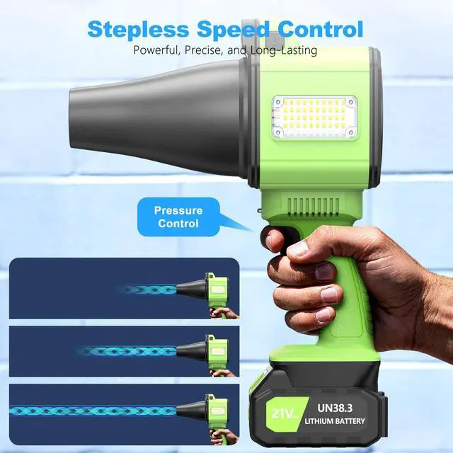 Alt view image 3 of 6 - Brushless Cordless Leaf Blower - 900G Blowing Pressure Turbo Jet Blower with 2x3000mAh Batteries & 480W Motor, Handheld Leaf Blowers for Lawn Care, Car & Workshop Dust, LED Work Light
