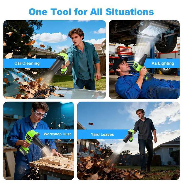 Alt view image 6 of 6 - Brushless Cordless Leaf Blower - 900G Blowing Pressure Turbo Jet Blower with 2x3000mAh Batteries & 480W Motor, Handheld Leaf Blowers for Lawn Care, Car & Workshop Dust, LED Work Light