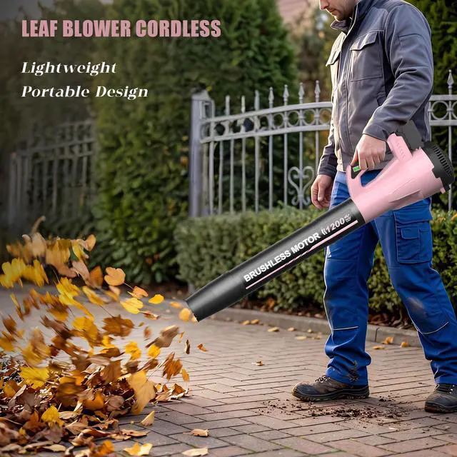 Alt view image 4 of 7 - Leaf Blower, Cordless Leaf Blower with 2 X 5.0Ah Battery and Charger, 6 Speed Mode Electric Leaf Blowers Cordless for Blowing Leaves, Blowers for Yard Garden Lawn Care and Dust, Gift for Men(Pink)
