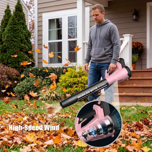 Alt view image 6 of 7 - Leaf Blower, Cordless Leaf Blower with 2 X 5.0Ah Battery and Charger, 6 Speed Mode Electric Leaf Blowers Cordless for Blowing Leaves, Blowers for Yard Garden Lawn Care and Dust, Gift for Men(Pink)
