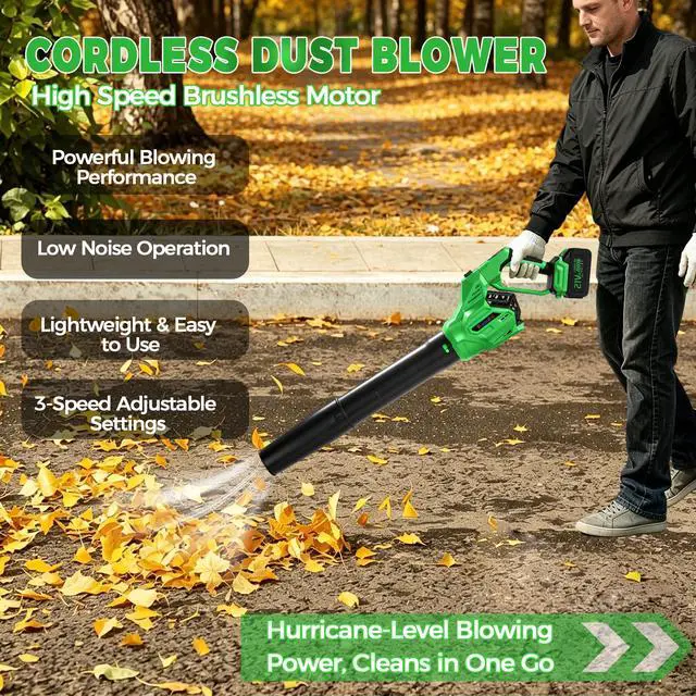 Alt view image 5 of 7 - Leaf Blower Cordless with 2 Batteries and Charger, 750CFM 260MPH, Electric Leaf Blower with 3 Speeds Mode, 21V Handheld Blower for Cleaning, Dust, Snow, Lawn Clean, Patio, Blowing Leaves