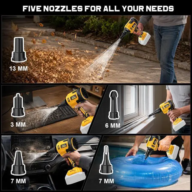 Alt view image 7 of 7 - Upgraded Cordless Air Duster Blower Compatible with DeWalt 20V Battery, 4-in-1 Handheld Leaf Blower, 120,000 RPM Brushless Motor, 4 Speeds / 500 MPH/40 CFM for Keyboard, Computer Cleaning(Tool Only)
