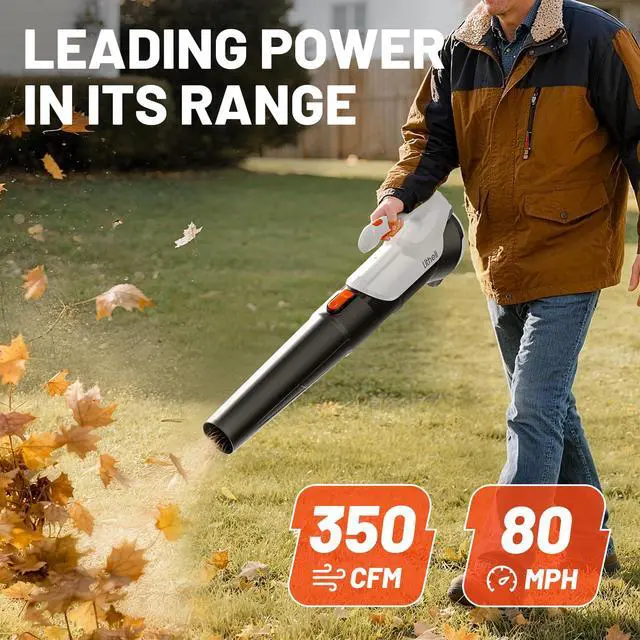 Alt view image 2 of 7 - 20V Cordless Leaf Blower, Dual 2×2.0Ah Batteries Included, 350CFM/85MPH, 2-Speed Lightweight Handheld Electric Blower for Lawn, Patio, Dust & Leaves