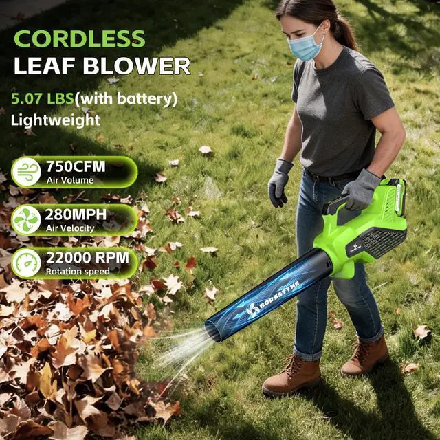 Alt view image 4 of 7 - 750CFM Leaf Blower Cordless with Battery and Charger for Lawn Care-Green