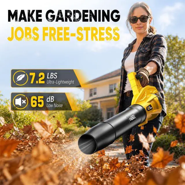 Alt view image 3 of 7 - Leaf Blower Cordless, 650CFM & 13 Speed Modes, Brushless Electric Cordless Leaf Blowers with 2 x 5.0Ah Batteries and Charger, 21V Powerful Blowers for Lawn Care, Blowing Leaves, Dust, Snow