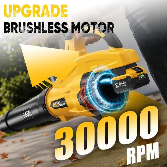 Alt view image 5 of 7 - Leaf Blower Cordless, 650CFM & 13 Speed Modes, Brushless Electric Cordless Leaf Blowers with 2 x 5.0Ah Batteries and Charger, 21V Powerful Blowers for Lawn Care, Blowing Leaves, Dust, Snow