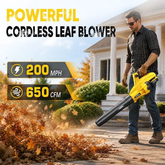 Alt view image 2 of 7 - Leaf Blower Cordless, 650CFM & 13 Speed Modes, Brushless Electric Cordless Leaf Blowers with 2 x 5.0Ah Batteries and Charger, 21V Powerful Blowers for Lawn Care, Blowing Leaves, Dust, Snow