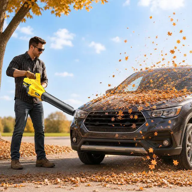 Alt view image 7 of 7 - Leaf Blower Cordless, 650CFM & 13 Speed Modes, Brushless Electric Cordless Leaf Blowers with 2 x 5.0Ah Batteries and Charger, 21V Powerful Blowers for Lawn Care, Blowing Leaves, Dust, Snow