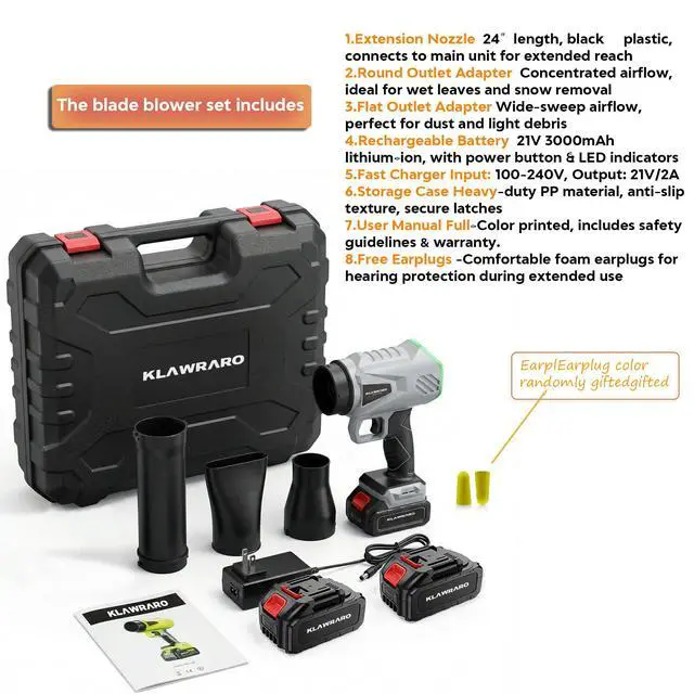 Alt view image 3 of 7 - Cordless Handheld Leaf Blower - 21V 3000mAh Battery Powered,Dual Battery 30-60 Min Runtime,2.8 lb Lightweight for Yard Cleaning,Car Drying & Interior Dust Blowing