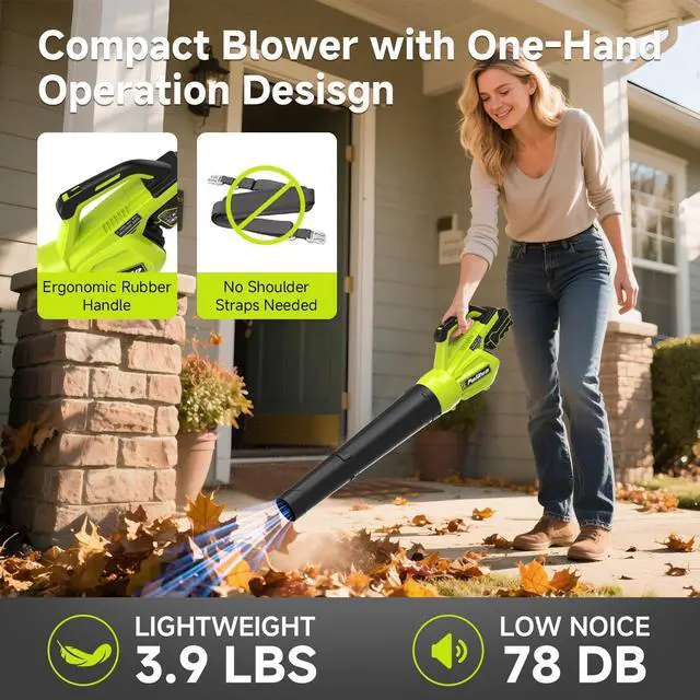 Alt view image 3 of 7 - Leaf Blower Cordless, 500CFM/ 125MPH Lightweight Cordless Blower with 2X 4.0 Batteries and Fast Charger, Variable Speed Battery Leaf Blowers for Lawn Care, Leaves, Grass, Patio, Yard
