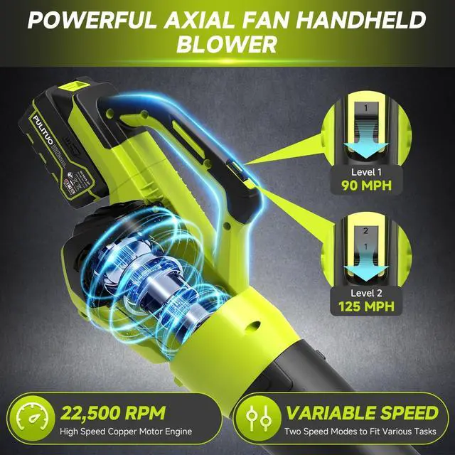 Alt view image 5 of 7 - Leaf Blower Cordless, 500CFM/ 125MPH Lightweight Cordless Blower with 2X 4.0 Batteries and Fast Charger, Variable Speed Battery Leaf Blowers for Lawn Care, Leaves, Grass, Patio, Yard