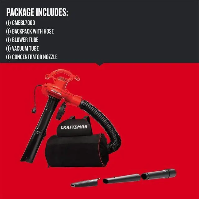 Alt view image 2 of 7 - 3-in-1 Leaf Blower, Vacuum and Mulcher, Backpack Blower Up to 260 MPH, 12 Amp, Corded Electric Leaf Collector (CMEBL7000)