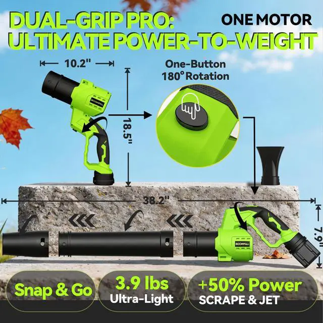 Alt view image 3 of 7 - Leaf Blower Cordless with Battery and Charger, Cordless Leaf Blower with Rotatable Body, 2-Pack 20V Batteries, 6-Speed, Shoulder Strap; Handheld Blower for Lawn Care, Car, Patio, Dust