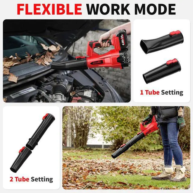Alt view image 2 of 7 - Cordless Leaf Blower, 6 Speed Modes, 500 CFM/150 MPH Leaf Blower Cordless with 3 Tubes & 2x4.0Ah Batteries, Battery Powered Leaf Blowers for Patio, Yard, Sidewalk, Garage Cleaning, Lawn Care