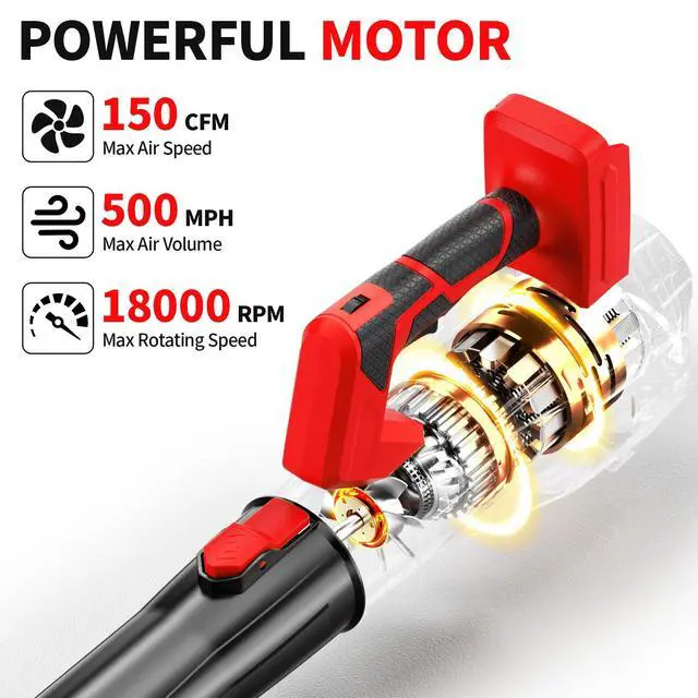 Alt view image 5 of 7 - Cordless Leaf Blower, 6 Speed Modes, 500 CFM/150 MPH Leaf Blower Cordless with 3 Tubes & 2x4.0Ah Batteries, Battery Powered Leaf Blowers for Patio, Yard, Sidewalk, Garage Cleaning, Lawn Care