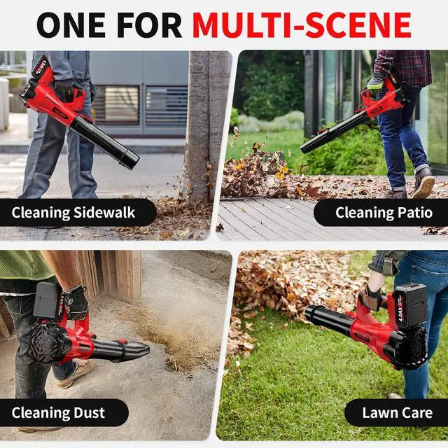 Alt view image 7 of 7 - Cordless Leaf Blower, 6 Speed Modes, 500 CFM/150 MPH Leaf Blower Cordless with 3 Tubes & 2x4.0Ah Batteries, Battery Powered Leaf Blowers for Patio, Yard, Sidewalk, Garage Cleaning, Lawn Care