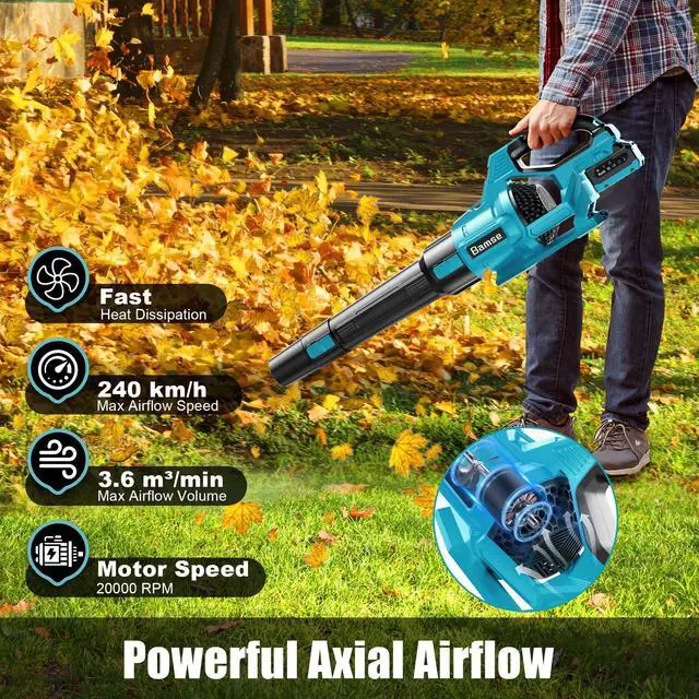 Alt view image 2 of 7 - Leaf Blower Cordless 21V, Battery Leaf Blower with 2 x 4.0Ah Batteries and Charger, 3 Speed Modes, Handheld Cordless Blower for Lawn Care, Blowing Leaves, Small Gravel, Blue