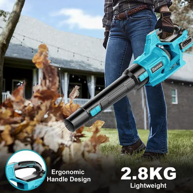 Alt view image 4 of 7 - Leaf Blower Cordless 21V, Battery Leaf Blower with 2 x 4.0Ah Batteries and Charger, 3 Speed Modes, Handheld Cordless Blower for Lawn Care, Blowing Leaves, Small Gravel, Blue