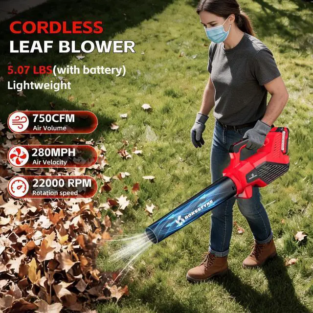 Alt view image 4 of 7 - 750CFM Leaf Blower Cordless with Battery and Charger for Lawn Care-Red