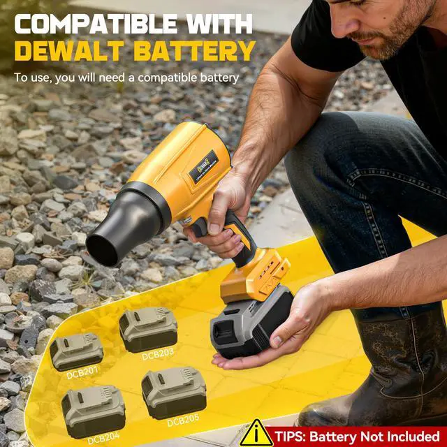 Alt view image 4 of 7 - Cordless Leaf Blower Compatible with Dewalt 20V (Tool Only), 800,000RPM Brushless Motor, Adjustable Speed, Lightweight Portable Electric Blower for Car, Patio, Garden (Without Battery)