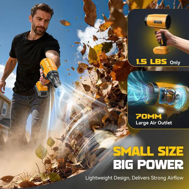 Alt view image 5 of 7 - Cordless Leaf Blower Compatible with Dewalt 20V (Tool Only), 800,000RPM Brushless Motor, Adjustable Speed, Lightweight Portable Electric Blower for Car, Patio, Garden (Without Battery)