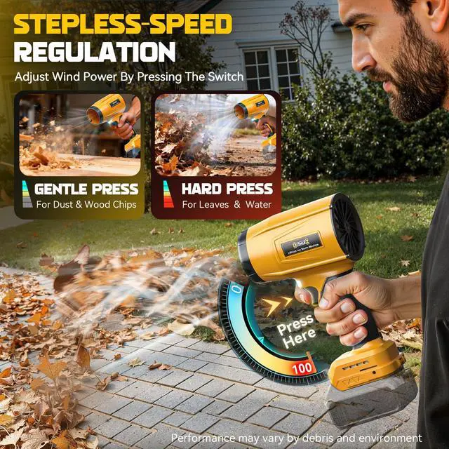 Alt view image 6 of 7 - Cordless Leaf Blower Compatible with Dewalt 20V (Tool Only), 800,000RPM Brushless Motor, Adjustable Speed, Lightweight Portable Electric Blower for Car, Patio, Garden (Without Battery)