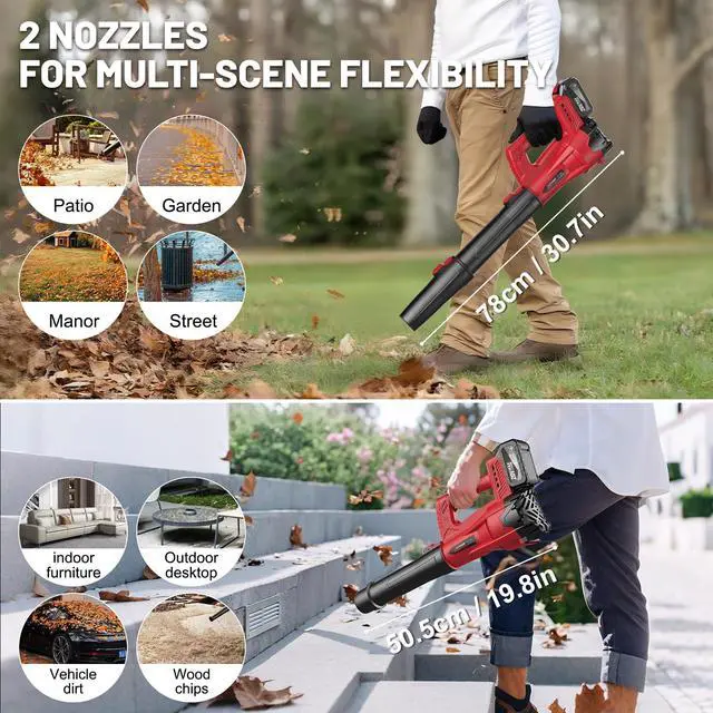 Alt view image 4 of 7 - Leaf Blower Cordless with 2 x 4.0Ah Battery and Charger, 160MPH/580CFM High Power Lightweight Handheld Electric Leaf Blower with 2 Extended Tubes for Lawn,Yard Garden, Leaves, Dust, Snow Care (Red)