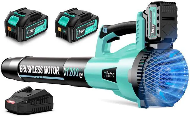 Main image of Leaf Blower Cordless,1200W Brushless Electric Leaf Blowers w/ 2x5.0Ah Battery Fast Charger, 6 Speed Powerful Blowers for Garden Lawn Care Patio Blowing Leaves Dust Snow Gift for Men Turquoise