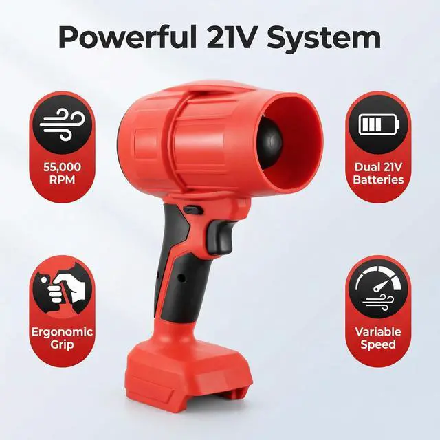 Alt view image 3 of 7 - Power Leaf Blower,21V Cordless Leaf Blower, 2X 4.0Ah Batteries Handheld Electric Blower Ideal for Yard Cleaning, Lawn Maintenance, and Blowing Away Leaves and Dust