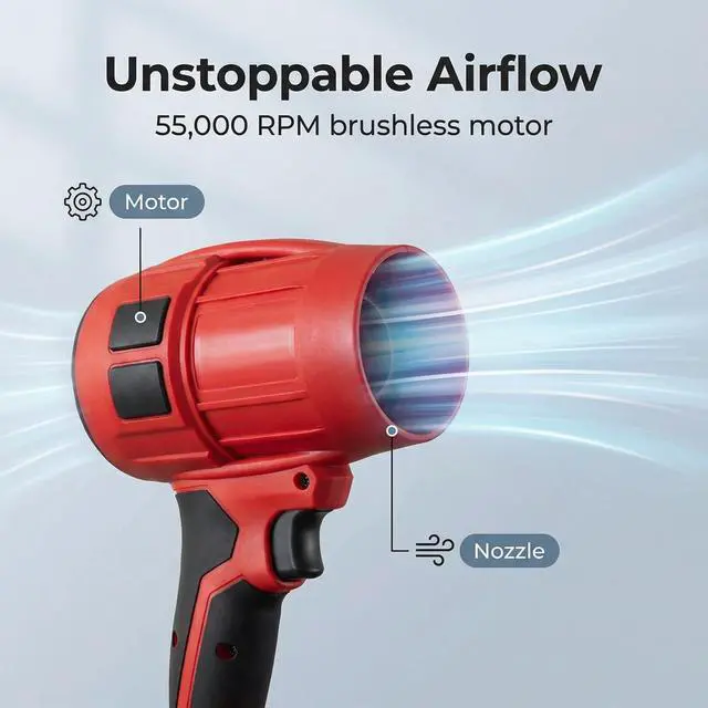 Alt view image 4 of 7 - Power Leaf Blower,21V Cordless Leaf Blower, 2X 4.0Ah Batteries Handheld Electric Blower Ideal for Yard Cleaning, Lawn Maintenance, and Blowing Away Leaves and Dust