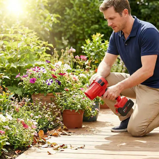 Alt view image 6 of 7 - Power Leaf Blower,21V Cordless Leaf Blower, 2X 4.0Ah Batteries Handheld Electric Blower Ideal for Yard Cleaning, Lawn Maintenance, and Blowing Away Leaves and Dust