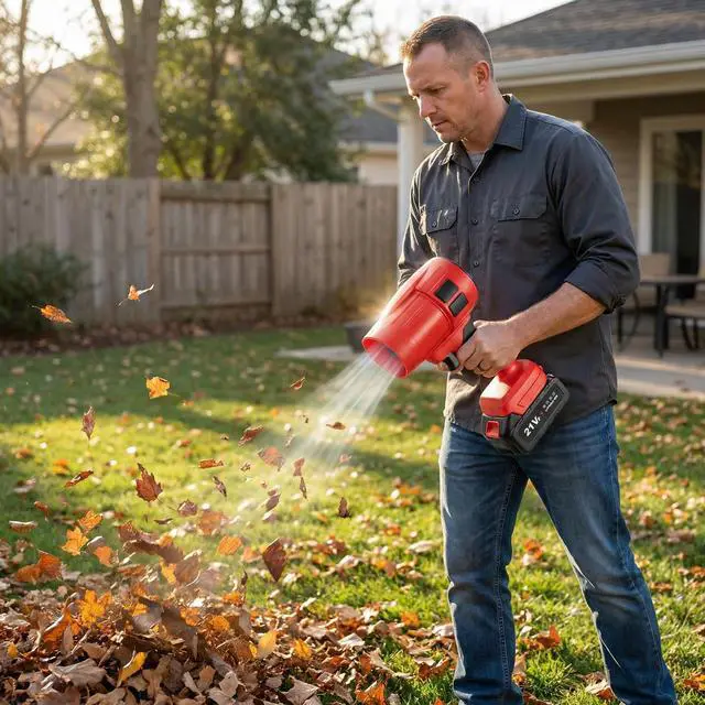 Alt view image 7 of 7 - Power Leaf Blower,21V Cordless Leaf Blower, 2X 4.0Ah Batteries Handheld Electric Blower Ideal for Yard Cleaning, Lawn Maintenance, and Blowing Away Leaves and Dust