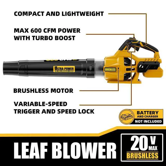 Alt view image 2 of 7 - 600 CFM Cordless Leaf Blower for Dewalt 20V Max Battery (Tool Only)
