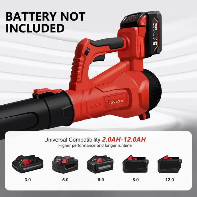 Alt view image 2 of 6 - Leaf Blower Cordless for Milwaukee M18 Battery(No Battery) - 580CFM & 6 Speed Levels, Electric Brushless Cordless Handheld Blower for Town Care, Patio, Blowing Leaves and Snow (Black & Red)