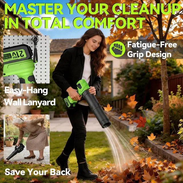 Alt view image 3 of 7 - Leaf Blower Cordless with Battery and Charger, Cordless Leaf Blower with 2-Pack 20V Batteries, Variable Speed, Extended Nozzle; Handheld Blower for Lawn Care, Car, Patio, Dust