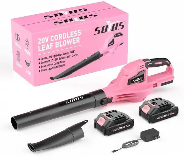 Main image of Leaf Blower, 20V Leaf Blower Cordless with 2x2.0Ah Battery and Charger, 150 MPH Electric Leaf Blowers with Two-Speed Mode, Blowers for Lawn Care, Debris Dust CleaningPink