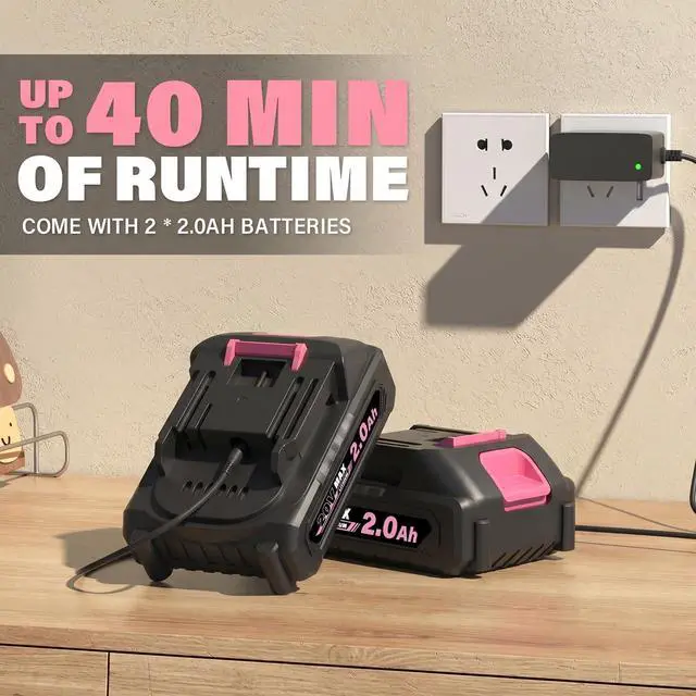 Alt view image 2 of 7 - Leaf Blower, 20V Leaf Blower Cordless with 2x2.0Ah Battery and Charger, 150 MPH Electric Leaf Blowers with Two-Speed Mode, Blowers for Lawn Care, Debris Dust CleaningPink