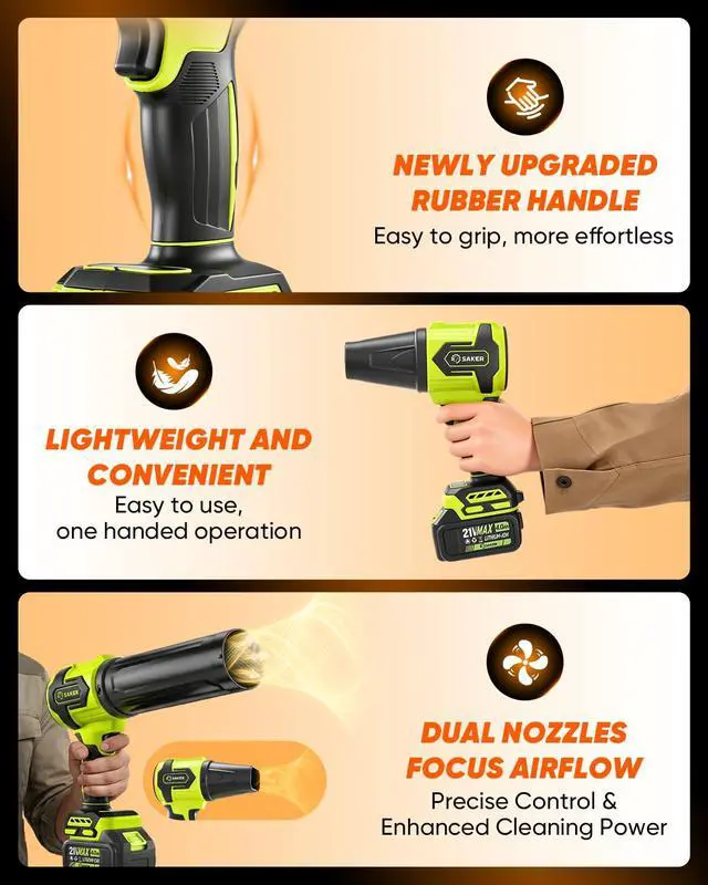 Alt view image 6 of 7 - Cordless Leaf Blower Portable Dust Cleaner with 2 Extended Nozzle for Lawn Care Drying Patio Cleaning 2 Batteries