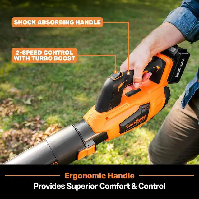 Alt view image 3 of 6 - Leaf Blower Cordless, LawnMaster Leaf Blower 24V Max with 4.0Ah Battery and a Charger-CLBL2417A