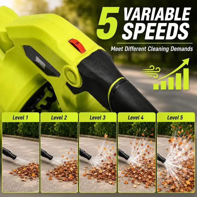 Alt view image 3 of 7 - Cordless Leaf Blower with 5 Speed Modes,5.2Ah Battery Blowers for Lawn Care