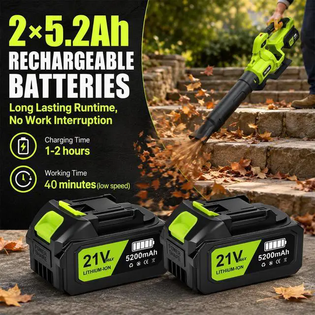 Alt view image 5 of 7 - Cordless Leaf Blower with 5 Speed Modes,5.2Ah Battery Blowers for Lawn Care