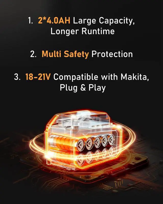Alt view image 6 of 7 - Handheld Cordless Leaf Blower Compatible with Makita 18V Max Battery, Electric Dust Blower with Light, Battery Powered Small Mini Blowers for Patio, Lawn Care, Leaves (2 * 4.0Ah Battery Included)