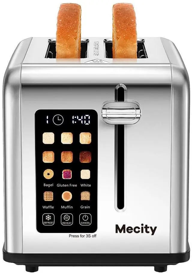Main image of 2 Slice Toaster Touch Screen 1.5" Wide Slot, Stainless Steel Smart Bread Toaster for Bagel Muffin Waffle Gluten Free Breads, Timer, Defrost, Reheat, 120V 825W