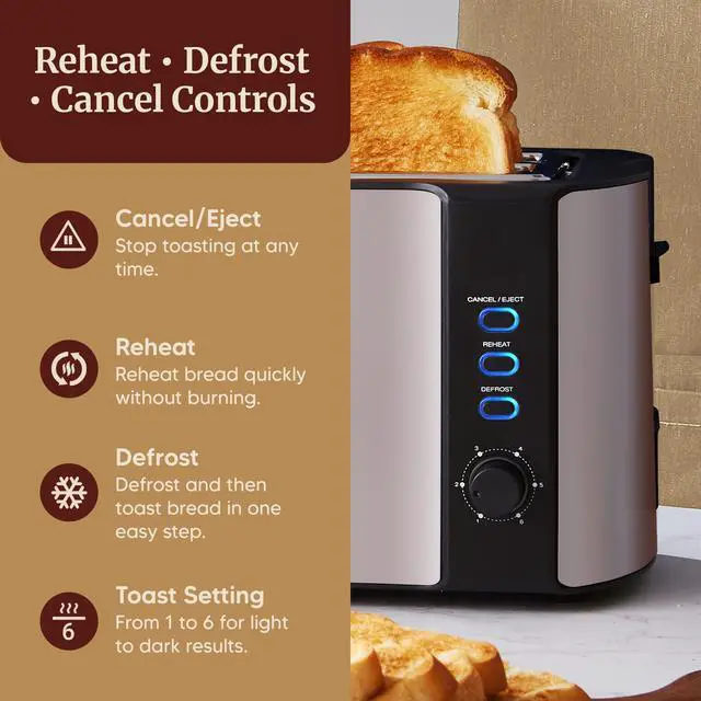 Alt view image 4 of 7 - 4-Slice Long Slot Toaster, Stainless Steel