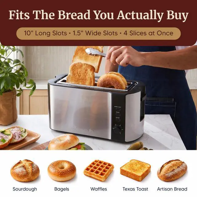 Alt view image 3 of 7 - 4-Slice Long Slot Toaster, Stainless Steel
