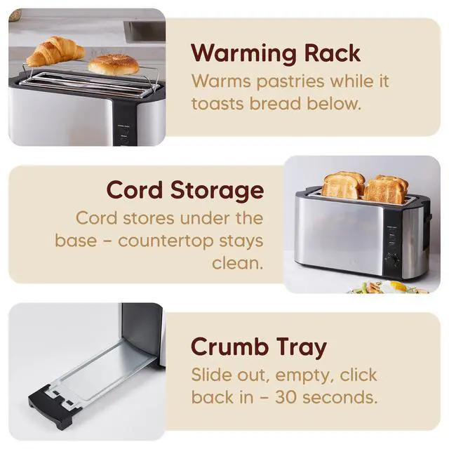 Alt view image 7 of 7 - 4-Slice Long Slot Toaster, Stainless Steel