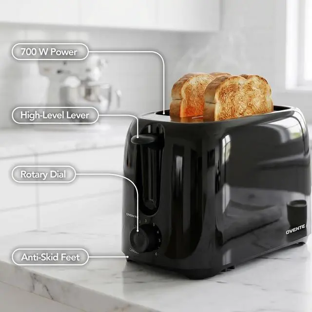 Alt view image 2 of 7 - Electric 2 Slice Toaster Machine 6-Shade Setting, Black TP2210B