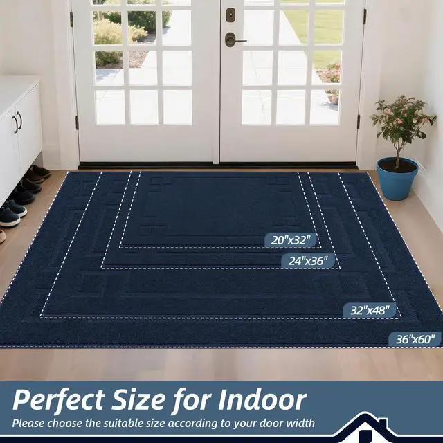 Alt view image 2 of 7 - Door Mat 24" x 36", Non-Slip Door Mats Indoor Washable, Navy Blue