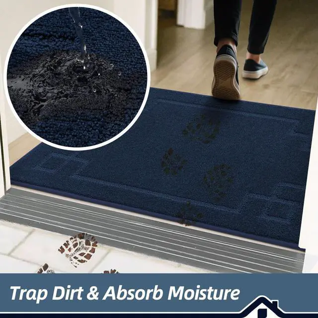 Alt view image 3 of 7 - Door Mat 24" x 36", Non-Slip Door Mats Indoor Washable, Navy Blue